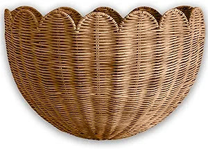 BEBE BASK Scalloped Wicker Hanging Basket - The Original Wicker Wall Decor - Hand Woven Wall Basket - Home Dcor Wall Hanging Basket - Wall Storage Basket for Nursery, Living Room and Bathroom (Mocca)