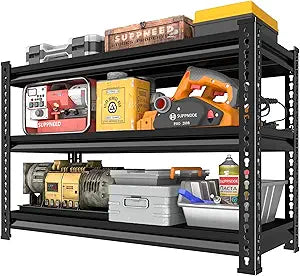 40" W Storage Garage Shelving: 1,200Lbs Metal Freestanding Utility Shelves, 3 Tier Adjustable Heavy Duty Rack Units Black 40" W x 16" D x 36" H