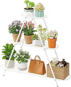 3-Tier Plant Stand Metal Plant Rack Shelf Heavy Duty Indoor Outdoor Shoe Shelf Rack for Flower Pots Holder Ladder Multi-Purpose Storage Organizer for Living Room Patio Garden Entryway Balcony (White)