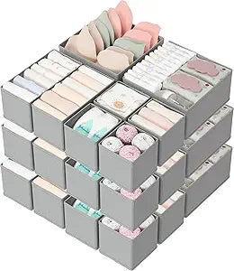 Criusia Drawer Organizers 18-Piece Set, Dresser Organizer for Baby Clothes, Foldable Closet Storage & Drawer Dividers for Underwear, Socks, Nursery (Gray)
