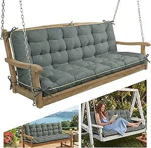 6040 INCH Oxford Fabric Swing Cushions with Backrest & Tie Straps - Crushed Sponge Filled for Outdoor Patio Bench, 2-3 Seater Replacement for Swing Chair (Gray, 60 INCH 40 INCH)