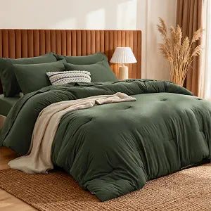 Bedsure Dark Green King Comforter Set Soft Prewashed Bedding 7 Pieces