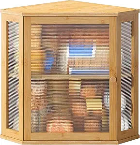 BMOSU Corner Bread Box for Kitchen Countertop Double Layer Bamboo Wooden Bread box Large Capacity Bread Storage Bin(Natural, Extra Large)