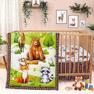 Baby Crib Bedding Set Woodland Animal Neutral Nursery Comforter Bed Sets