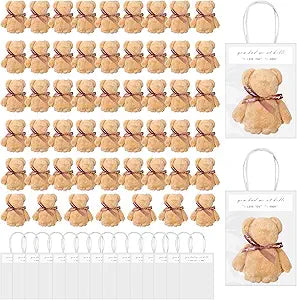 52 Pcs Bear Bath Towel Gift with Bags for Wedding Graduation Valentine Soft Coffee Coral Fleece Hand Towels for Baby Shower Birthday Souvenir Supplies