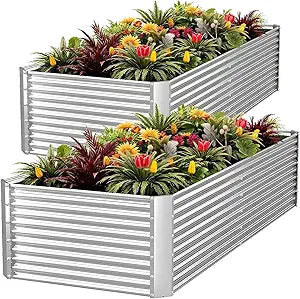 2pcs Tall Galvanized Raised Garden Bed Outdoor,Steel Garden Bed for Vegetables,Above Ground Garden Box for Flower,Metal Raised Beds for Gardening - 6x3ft