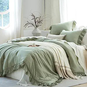 Sage Green Ruffle 2 Pieces Comforter Twin Shabby Chic Bedding Set
