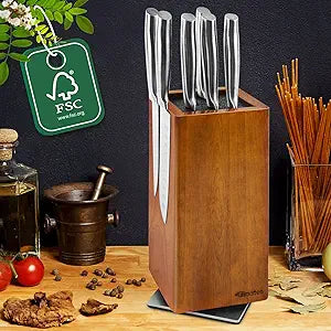 universal magnetic knife block without knives-360 rotatable magnetic knife holder made of fine acacia wood, Extra large magnet knife storage for knives and utensils for a quality kitchen life
