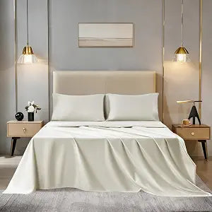Sophia & William 1000 Thread Count Egyptian Cotton Sheets King Size, 100 Percent Cotton Sheets Sateen Weave, 16" Deep Pockets, All-Season 4 Piece Silky Sheet - Ivory