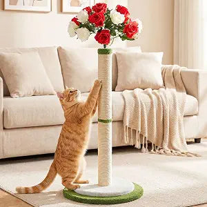 CWV 45" Tall Cat Scratching Post, Cute Rose Flower Scratcher for Indoor Cats & Kittens with Sturdy Base & Natural Sisal Rope