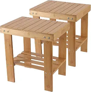2 Pack Bamboo Step Stool, Bamboo Shower Bench, Wooden Shower Foot Stool for Home, Garden, Living Room, Kitchen, Bathroom, Bedroom