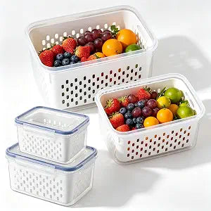 Produce Storage Set 2 Containers w/ Colander Baskets for Fruits/Veggies