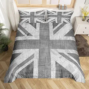 Feelyou United Kingdom Flag Duvet Cover Union Jack Comforter Cover Grey UK Flag Bedding Set for Kids Adults Geometric Bedspread Ultra Soft Room Decor Queen Size Bedclothes Zipper (No Comforter)