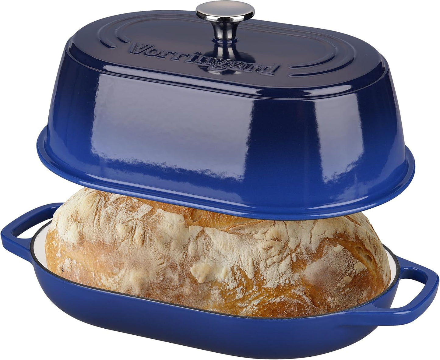 Enameled Cast Iron Dutch Oven Pot with Dome Lid, Oval Bread Oven for Homemade Sourdough Bread Baking, Oven Safe up to 500 F, 6 Quart, Blue