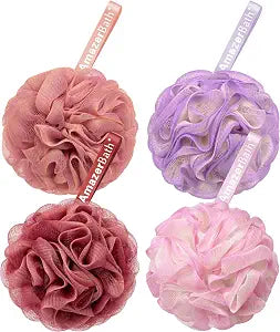 AmazerBath Loofah Sponge 75g/Piece, Exfoliating Bath Sponge Body Scrubber - Loofa Set of 4 - SunsetBerry Colors, Large