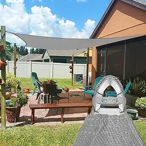 Windscreen4less 24' x 24' Sun Shade Sail with A-Ring Wire Rope Rectangle Outdoor Shade Cover for Deck Backyard Patio Garden (Light Gray)