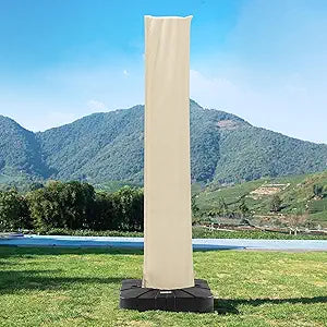 Patio Umbrella Cover, Water Resistant Replacement Covers with Zipper and Rod Fit 9-13 Ft Outdoor Cantilever Umbrellas, Beige