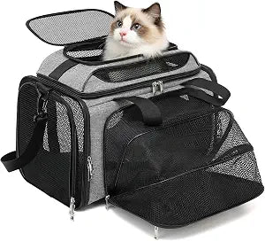 18x11x11 Small Cat/Dog/Pet Carrier Airline Approved, Collapsible with Expandable Top and Sides. Soft-Sided Travel Puppy Carry Bag, Small Animal Rabbit Kennel Carrying Case, Kitten Mesh Cage
