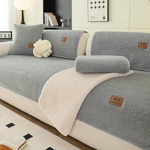 Sherpa Fleece Sofa Cover, Super Soft Funny Fuzzy Sofa Couch Covers, Warm Plush, Non-Slip Sectional Sofa Slipcover Furniture Protector for Kids, Pets(Light Grey, 36"x 36")