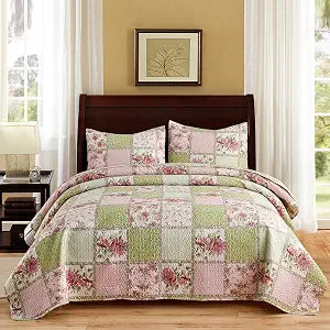 MERRY HOME King Quilt Set, 3-Piece Quilt Sets with 2 Pillow Shams - Boho Reversible Soft and Lightweight Quilt Bedding Bedspread Coverlet Set, Garden