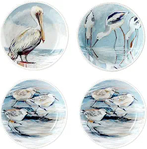 Shorebirds 40 oz. Ceramic Soup and Cereal Bowls Set of 4 with Assorted Coastal Bird Designs Dishwasher & Microwave Safe Large Seaside Bowls for Ramen, Pasta, Salads, or Entertaining