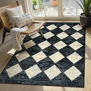 Lahome Zelie Moroccan Trellis Area Rug - 3x5 Washable Black Entry Rug Non Slip Living Room Mat, Distressed Lattice Soft Stain Resistance Indoor Throw Carpet for Front Door Foyer Bedroom Bathroom
