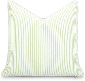 Hofdeco Premium Coastal Hampton Outdoor Performance Throw Pillow Cover Only, 20"x20" Water Repellent, UV and Fade Resistant for Backyard, Couch, Poolside, Grass Green Woven Coastline Stripes