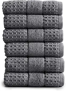Market & Place 100% Cotton Super Soft Luxury Hand Towel Set | Quick-Dry and Highly Absorbent | Waffle Textured | 550 GSM | Includes 6 Hand Towels | Harper Collection (Dark Grey)