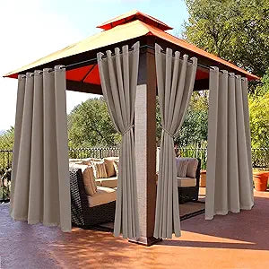 BONZER Waterproof Outdoor Blackout Curtains for Patio - Thermal Insulated, Sunlight Blocking Privacy Grommet Curtains for Gazebo, Porch, Pergola, Cabana, Deck, 1 Panel, 70W x 95L inch, Khaki