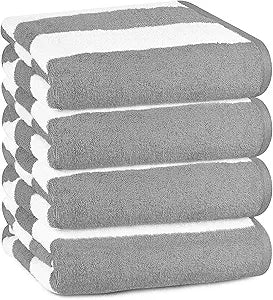 Bliss Casa Beach Towels 4 Pack, 30 x 60 in Premium Cotton-Rich Blend, Soft, Absorbent & Quick-Dry Pool Towels, Oversized Cabana Stripes Pool Towel