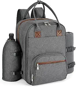 ALLCAMP Picnic Backpack - Insulated Cooler Bag with Compartment, Detachable Wine Glass Holder, Throw Blanket & Cutlery Set, 2 Person Picnic Set for Family Outings, Couple Gifts (Gray)