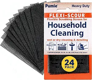 PUMIE Flexi-Scour (24 Pack) - Flexible Scrubbing Screen - Heavy Duty Scouring Pad - Abrasive Grit Cleaning Screen for Toilet Bowls, Grills, Removes Carbon, Rust, Scale, Grime - 5.5x4 in, FLEX-24 C