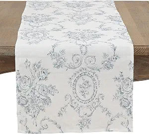 SARO LIFESTYLE Ornate Floral Linen Blend Table Runner Decorative Table Runner for Dining & Console Tables, 16"x54"