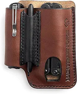 Made in USA Leather EDC Pouch | Leather Multitool Sheath/Holster for Men | Belt Clip/Pocket Organizer for Leatherman, Gerber & SOG Multitools | Knife/Multi Tool & Flashlight & Pen Holder