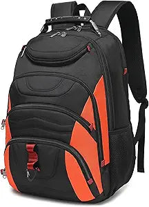 Boavan Laptop Backpack for men, 17.3 inch Laptop Bag with USB Port, Waterproof Travel Work Backpack Purse, Anti-Theft Teacher Nurse Doctor Casual Bookbags Office Business backpackBlack&Orange
