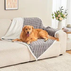 Checkered Waterproof Blanket for Bed Couch Sofa Car, Fluffy Soft Dog Blanket with 3D Jacquard Grid Pattern, Reversible Leakproof Pet Blankets for Dogs Cats Puppies, Grey, 60"x80"