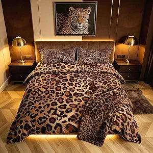 Erosebridal Leopard Print Comforter Cover Queen Cheetah Bedding Set Geometric Duvet Cover African Safari Animal Quilt Cover for Kid Boy Men Room Decorative Ultra Soft Breathable