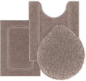 SHACOS Microfiber Bathroom Rugs Set of 3 with Toilet Lid Cover Non Slip Washable Bath Mat Absorbent Bathroom Carpet 16"x24"+U Shape Toilet Rug 20"x24"+Toilet Lid Cover 19"x21", Coffee