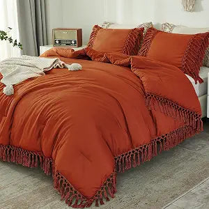 Andency Terracotta Comforter Set Queen, 3 Pieces Boho Tassel Bedding