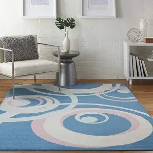 Nourison Home Grafix Blue Multicolor 5'3" x 7'3" Area Rug - Easy Clean, Non Shedding, Bed Room, Living Room, Dining Room, Kitchen (5' x 7')