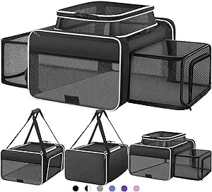 Top and 2 Sides Expandable Cat Carrier 18x13.5x9.5, TSA Airline Approved Dog Carriers for Small Dogs, Soft-Sided Pet Carrier with Self-Locking Zippers for Kitten,Rabbit,Puppy, Black White