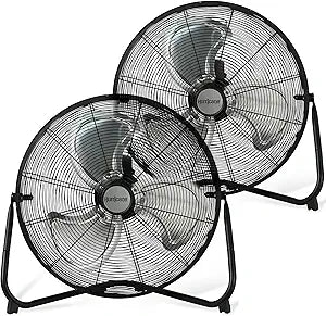 Hurricane Pro 20 Inch Aluminum High Velocity Heavy Duty Metal Floor Blade Fan with 3 Customizable Speed Settings and Adjustable Tilt, 2-Pack, Black