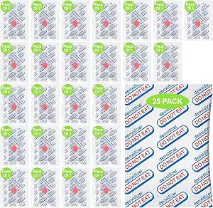25-Pack High Capacity 2500cc Oxygen Absorbers for Food Storage Individually Vacuum Sealed in 1-Pack, Food Grade with Oxygen Indicator Ideal for 5-Gallon Mylar Bags, Buckets & Mason Jars