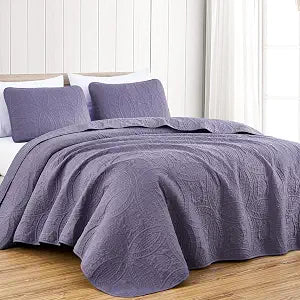 Chezmoi Collection Austin King Oversized Bedspread Set, 3-Piece Pinsonic Quilted Lightweight Microfiber Bedspread Coverlet, Dusty Purple