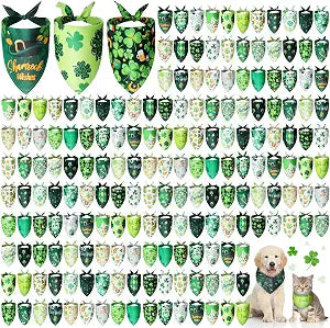 Sanwuta 180 Pcs St. Patrick's Day Dog Bandanas Bulk St. Patrick's Day Dog Scarf Adjustable Puppy Bibs Holiday Pet Accessories Grooming Supplies Washable Pet Outfit Costume for Small to Large Dog Cat