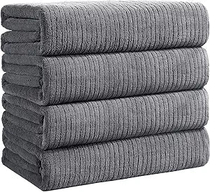 Bath Towels Set of 4 Extra Large 35 x 70 Inches,Luxury Thick High Absorbent Quick Dry Bath Sheet,Ultra Soft Microfiber,Bathroom,Beach,Yoga,Sport,SPA (Grey)