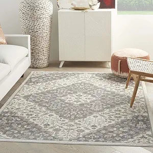 Nourison Home Elation Ivory Grey 2'3" x 7'6" Area Rug - Easy Clean, Non Shedding, Bed Room, Living Room, Dining Room, Kitchen (8' Runner)