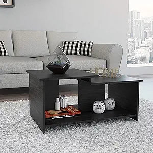 Tuhome Wema Collection Coffee Table, Cocktail Table with Two Level Surfaces Plus Open Storage Shelfs for Tall Decorations, Modern Design, Espresso Finish and Easy Assembly.