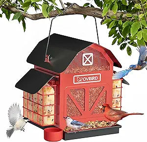 Bird Feeders for Outdoors Hanging, 5LBS Large Bird Feeder with 2 Suet Cage, Red Barn Metal Birds Feeder for Outside, Weather Resistant Cardinal Feeders, ldeal Birds Watching Gifts (Red)