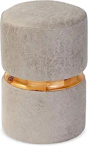 Urban Lifestyle Distressed Faux Leather Ottoman, Grey